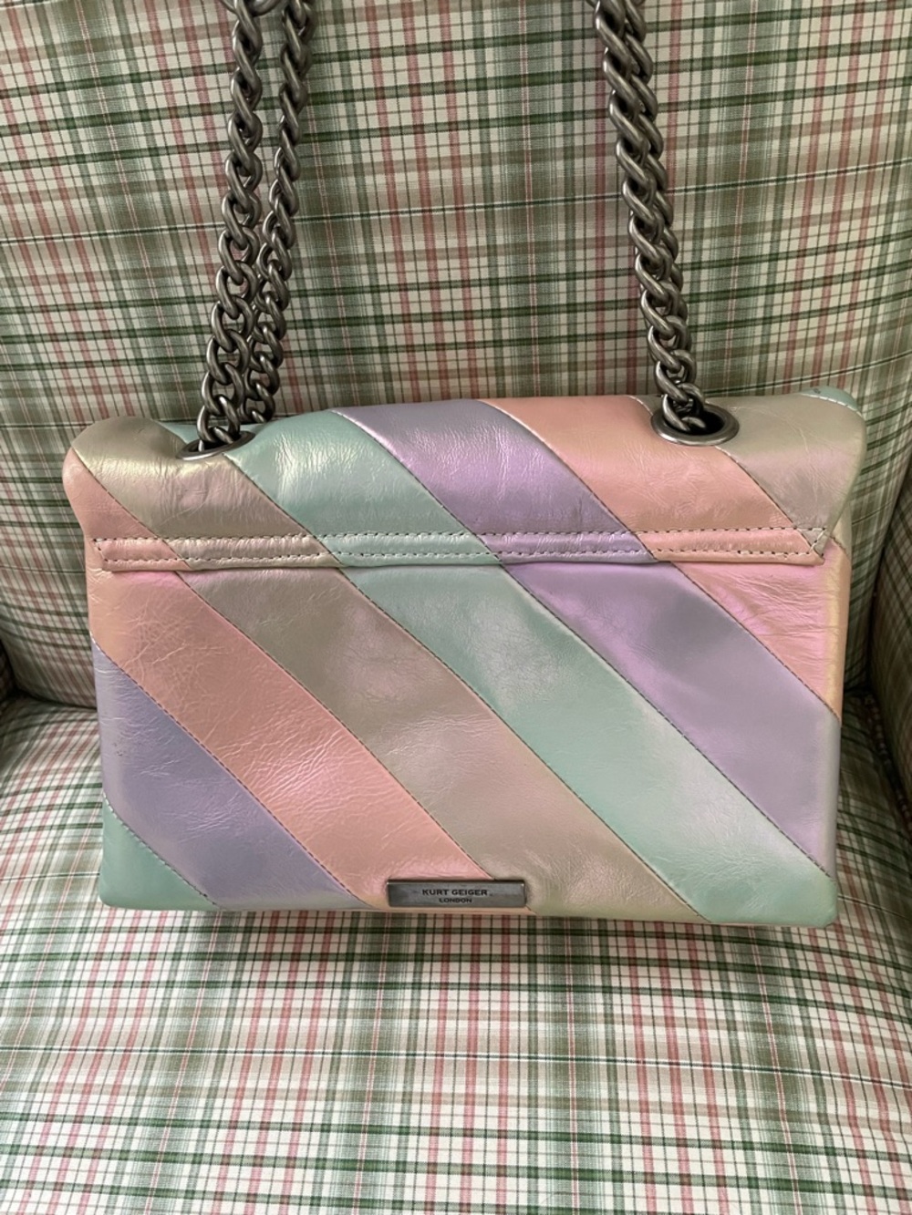 Kurt Geiger London Kensington Iridescent Pastel Stripe Leather Shoulder Bag - Picture 10 of 15